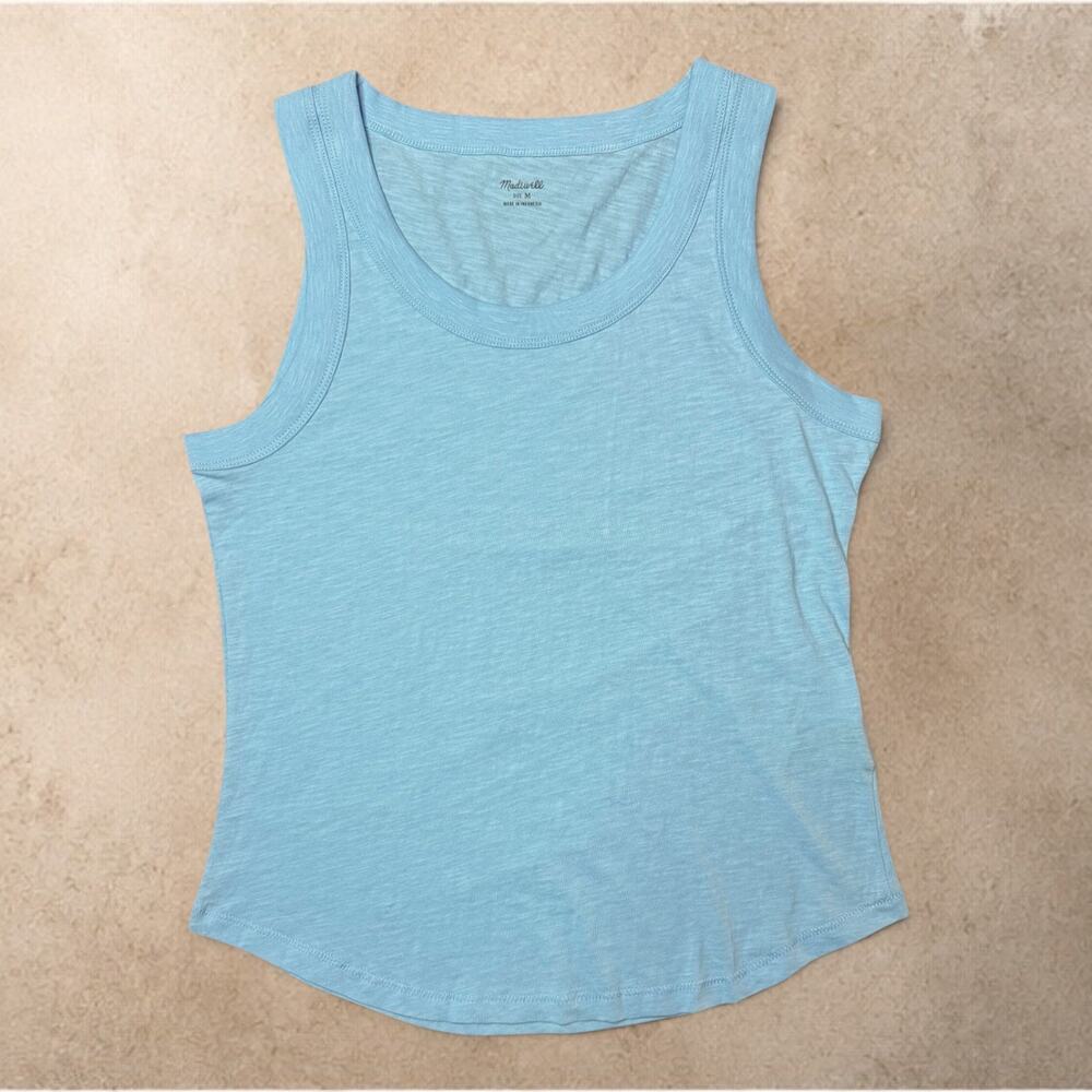 Madewell Women's Medium Light Blue Slub Tank Top Sleeveless Scoop Neck NWT